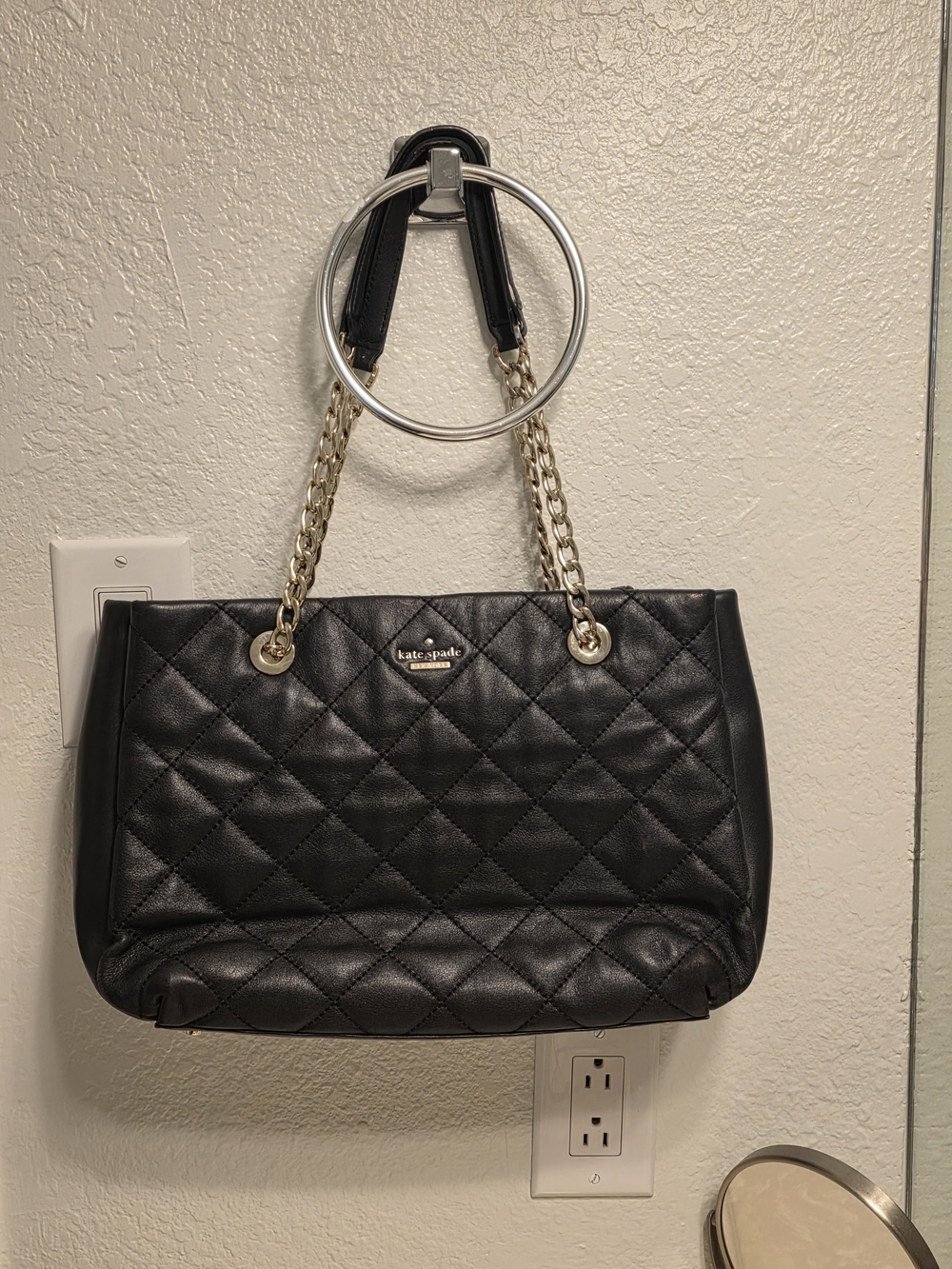 kate spade Black Quilted Shoulder Bag with Gold Chains